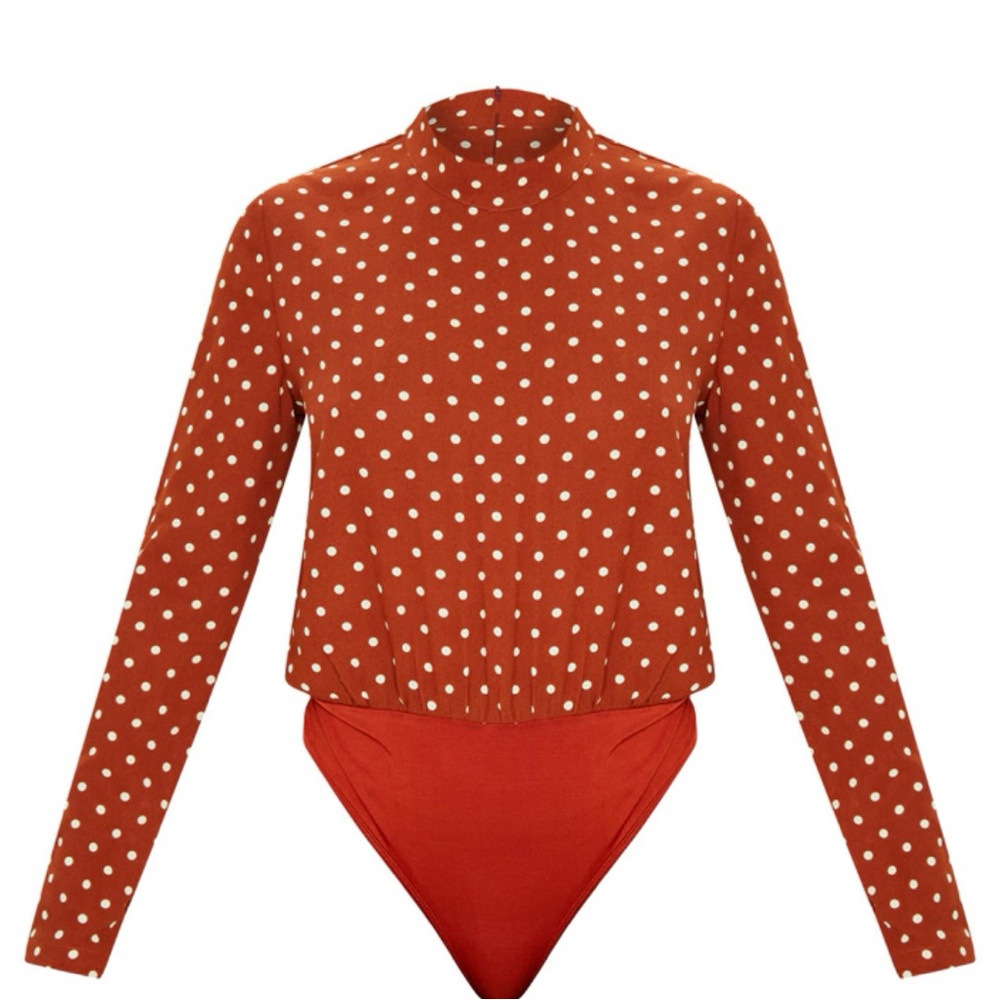 Terracotta Polka Dot High Neck Bodysuit Uk-14, US-10